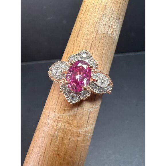 NEW Pink Moissanite lotus ring in rose gold vermeil 925 size 6 - Picture 9 of 12